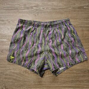 Vintage 90s Speedo Shorts Mens S Purple‎ Neon Abstract Lined 4" Inseam